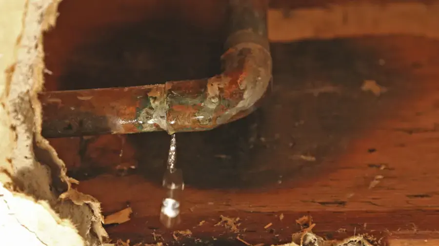 Copper pipe dripping inside an opened wall cavity